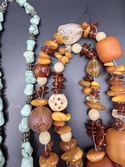 Vintage Lot 7 Stone Gemstone Necklaces Amber Amethyst Turquoise Sodalite Shell