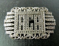 ANTIQUE LARGE LADIES STERLING SILVER ACA MARCASITE STONES PIN BROOCH 9.40 Grams