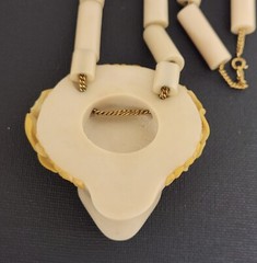 June Metaxides Art Nouveau Resin Figural Beauty Pendant Bead Necklace GF Chain
