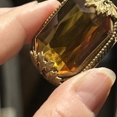 Vintage Nouveau Signed Czech Topaz Amber Glass Open Bezel Set Brooch Pin Amazing
