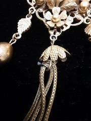 Vtg Francois Pendant Brooch Gold Tone Flowers Leaves Statement Dangle Chain