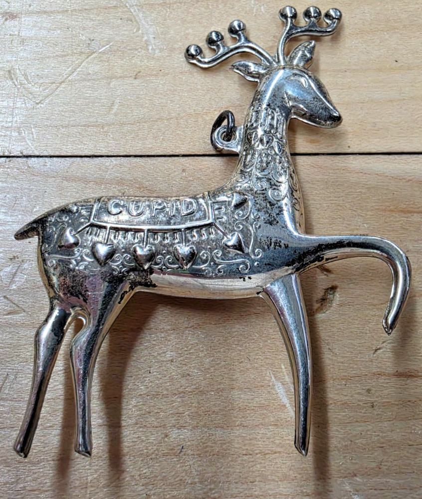 Vintage Oneida Sterling .925 Silver Cupid Reindeer Christmas Brooch Pin