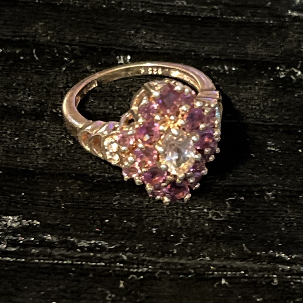 Rose Gold Vermeil .925 Sterling Silver Purple Pink CZ Oval Cluster Ring Size 5