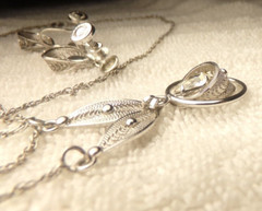 ANTIQUE SORRENTO STERLING SILVER FILIGREE DEMI PARURE CRYSTAL EARRINGS NECKLACE