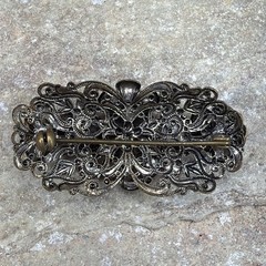 vintage purple rhinestone enamel bar brooch silver tone AB 2″