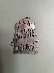 Vtg Metzke Pewter Tiger Jungle Palm Trees Pewter Pendant Necklace No Chain 1974