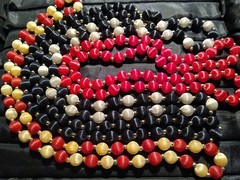 Vintage Lot 5 Silk Satin Necklace Retro Red Black Graduated Bead (B-5)
