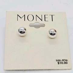MONET Earrings Silver tone Ball Vintage .25 elegant Round BB Ball