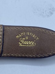 Gucci Vintage Interlocking G Gold Tone Brown Leather Bracelet 8.125″ COA