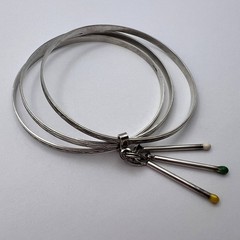 Vintage 800 Silver Triple Band Bracelet Circle Matchstick Enamel Charms Jewelry