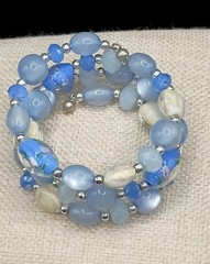 Vintage Venetian Glass Floral Beaded Bracelet Blue Moonglow Lucite Wrap Adjusts