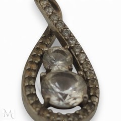 PAJ 925 Silver Teardrop Pendant Clear Stones 1g Elegant Vintage Style