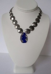 Vintage Art-Deco Glass Choker/ Glass Lapis Lazuli & Faceted Glass Silver Beads