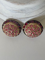 Vintage Coro Rhinestone Crystal Clip On Earrings Signed Channel set Pink Red