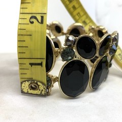 Fashion Oval Gem Cluster Chunky Cuff Black Smokey Deep Green Stretch Bracelet 9”