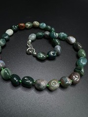 Vintage Moss Agate Bead Necklace | Natural Green Agate Nugget Necklace