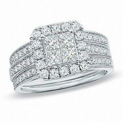 1.56 Ct Princess Cut Lab Created Diamond Halo Wedding 14K White Gold Finish Ring