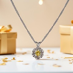 14K Solid White Gold Lab-Created Yellow Spinel Sun Pendant Necklace, 0.2 CTW