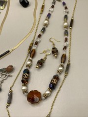 Neutral Vtg 17Pc Lot Jewelry Modern Tiger Eye Gems Gold Tone Christophe Poly