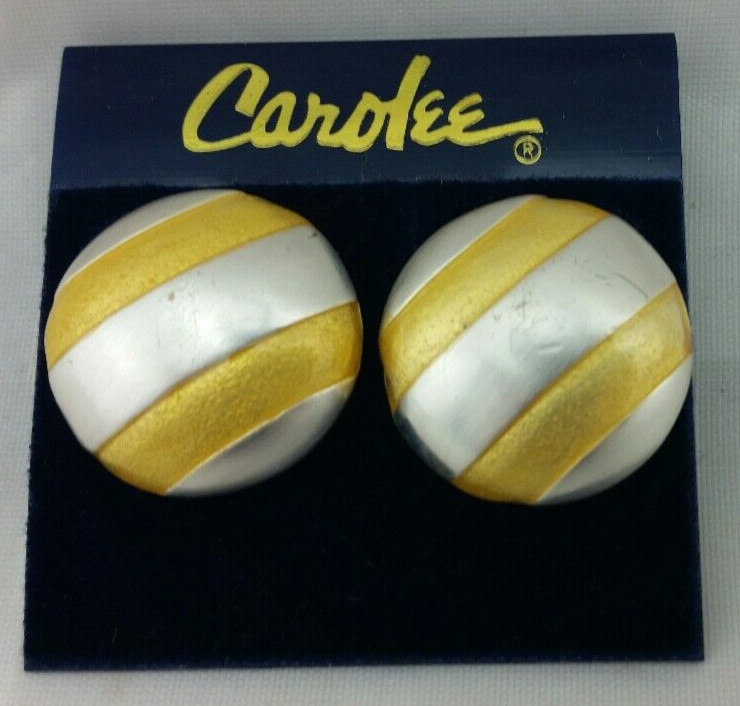 Vintage CAROLEE Clip On EARRINGS Silvertone Enamel on Orig Card Carol Lee NOS