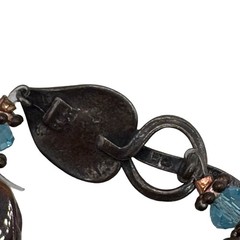 Vtg Petrified Wood Slab Panel Blue Crystal Bracelet Sterling Silver Leaf Clasp