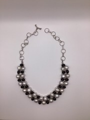 Vintage Sterling Silver 925 Pearl and Black Onyx Collar Necklace Elegant Estate