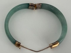 Vintage Genuine Natural Jadeite Jade Hinged Bangle Bracelet 60mm Safety Chain