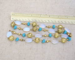 Vintage Boho Gold Filigree Opalite Moonstone Glass Turquoise Bead Necklace 26″