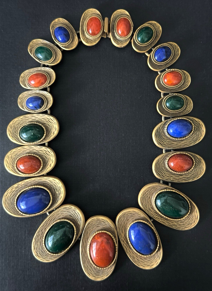 LES BERNARD Signed, Vintage 1990s, Gold-plated, Multi-Coloured Faux-Gemstones, G