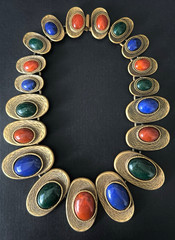 LES BERNARD Signed, Vintage 1990s, Gold-plated, Multi-Coloured Faux-Gemstones, G