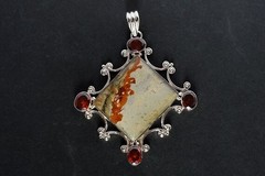 UNIQUE Wild Horse Jasper Pendant 925 Silver Natural Garnet BIG Jewelry MOM Gift