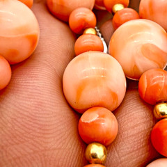 VTG Angel Skin Coral Necklace 36in Carved White Chinese Puzzle Ball 11mm OOAK
