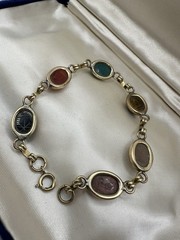 VTG 12k Gold Filled Multi Gemstone Scarab Bracelet 8in 12g Signed Estate Read