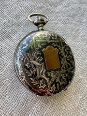 Antique Swiss .935 Silver Niello Pocket Watch Case Perret & Berthoud Locle