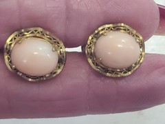 Vintage Sorrento 12K Gold Filled Cabochon Angel Skin Coral Screw Back Earrings