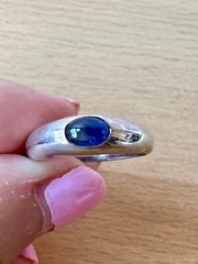 VINTAGE BLUE SPINEL CABOCHON FLUSH SET GYPSY STYLE RING 925 STERLING SILVER