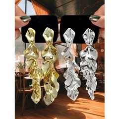 Silver Tone Abstract Sculptural Dangle Earrings Statement Modern Art Jewelry
