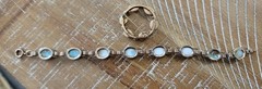 Vintage H. G. Marbled Glass with Pearl Circle Pin and Link Bracelet Set