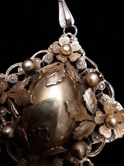 Vtg Francois Pendant Brooch Gold Tone Flowers Leaves Statement Dangle Chain