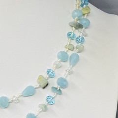 Designer Glass Stone Necklace Blue Chip Teardrop Round Surface Coated Knotted 38