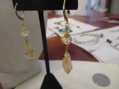 Vintage 1/20 14K gold faceted Citrine dangle earrings 2 1/4″