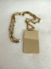 VINTAGE LANVIN PARIS GOLD TONE & BLACK CHECKERED PENDANT NECKLACE
