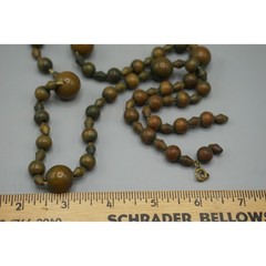 Vintage Early Plastic Beaded Necklace Green Brown Graduated 24 Inch Broken Clasp
