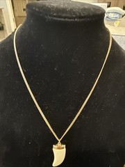 Vintage AVON 1978 Pendant Necklace Gold Chain Faux Ivory 20” Adventure Tooth