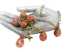 LC Station Necklace Cabochon Encrusted Mogul Sautoir Lavalier Pear Shaped Charms