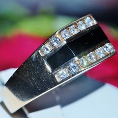 14k yellow gold ring 1.00ct onyx diamond size 10.5 vintage handmade 6.95gr