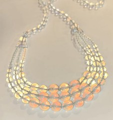 VTG CZECH Art Deco Graduated Blue OPALINE GLASS Triple Strand Festoon NECKLACE