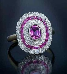 3.4Ct Art Deco Style Pink Lab Created Sapphire Engagement 14k White Gold FN Ring