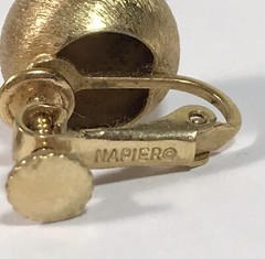 Napier Signed Earrings Brushed Gold Tone Screw Back Button Half Inch Round