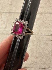 Vintage Sterling Vermeil Pink Topaz CZ Simulated Diamonds Ring